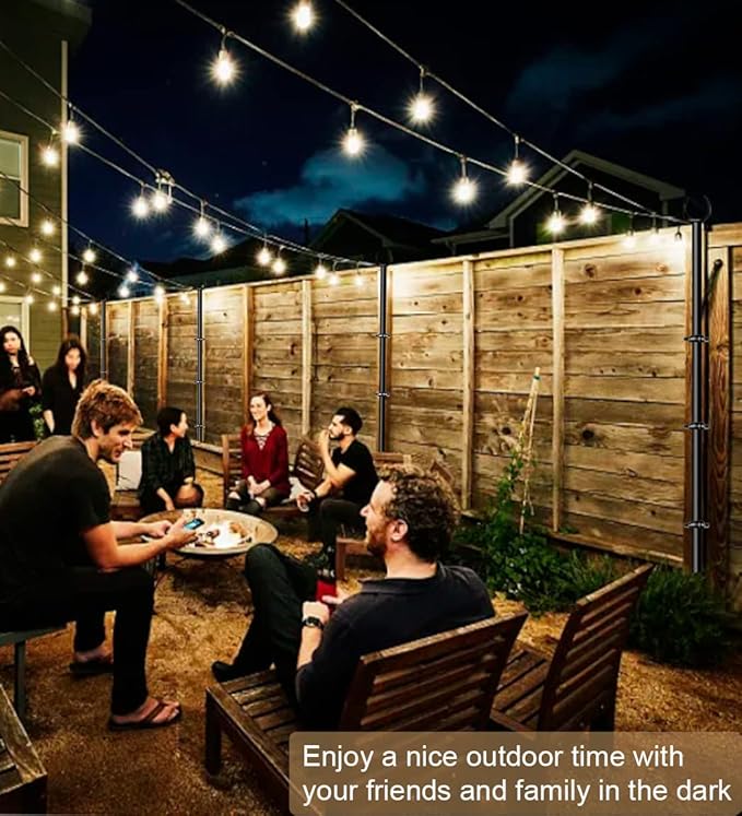 10ft String Light Poles for Outdoors, Outside Light Poles for Deck, Fence, Backyard, Patio, Outdoor Lighting, Matte Black, 2 Packs