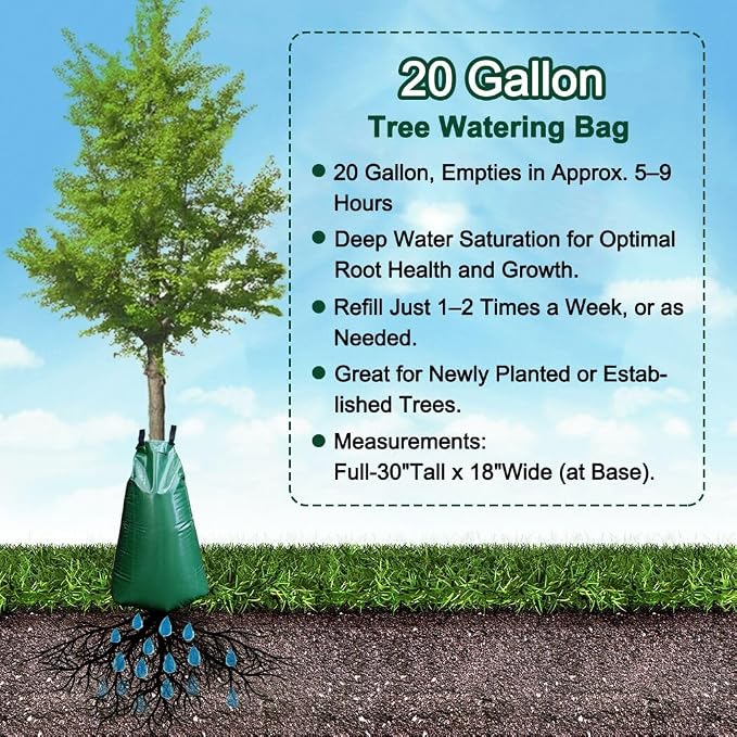 8 Pack 20 Gallon Tree Watering Bags, Reusable, Heavy Duty, Slow Release Water Bags for Trees, Premium PVC Tree Drip Irrigation Bags