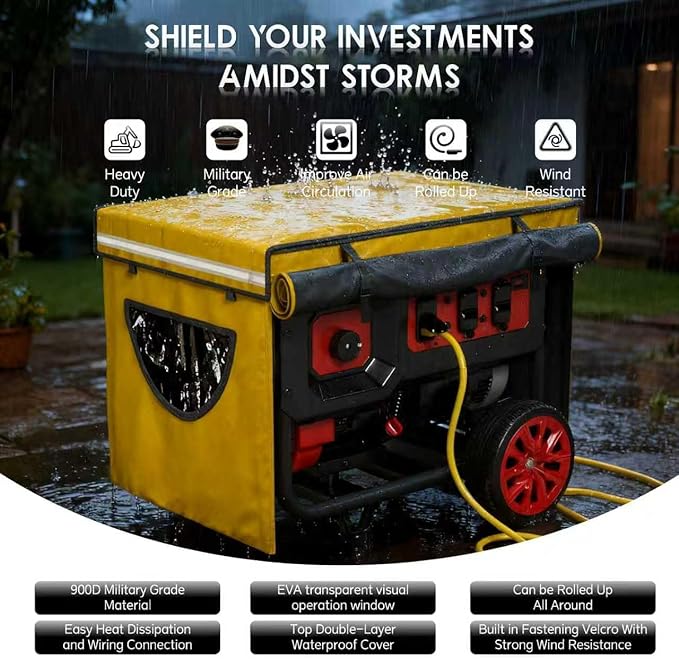 Generator Covers While Running, Generator Covers Heavy-Duty Waterproof, 32X24X24 inches, Top Can Be Opened for Refueling, for 3000W-10000W Frame Type Generators, Yellow