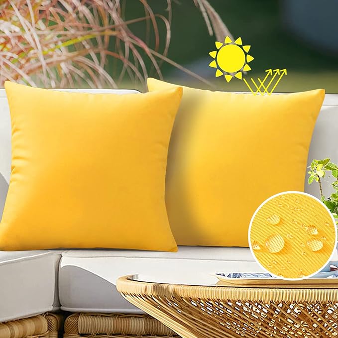 VAKADO Outdoor Waterproof Throw Pillow Covers 20X20 Set of 2 Decorative Yellow Patio Furniture Summer Cushion Cases Outside Decor for Couch Garden Bench Porch