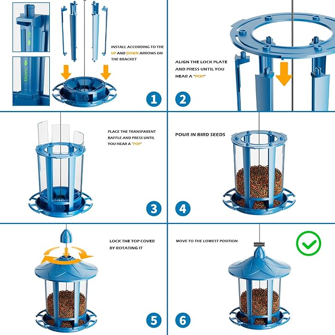 Birdream Bird Feeders for Outdoor Hanging, Assembly Required, 1-Min Easy Setup, Charming Castle Design, Attracting Cardinals Chickadees Goldfinches & Sparrows - Blue