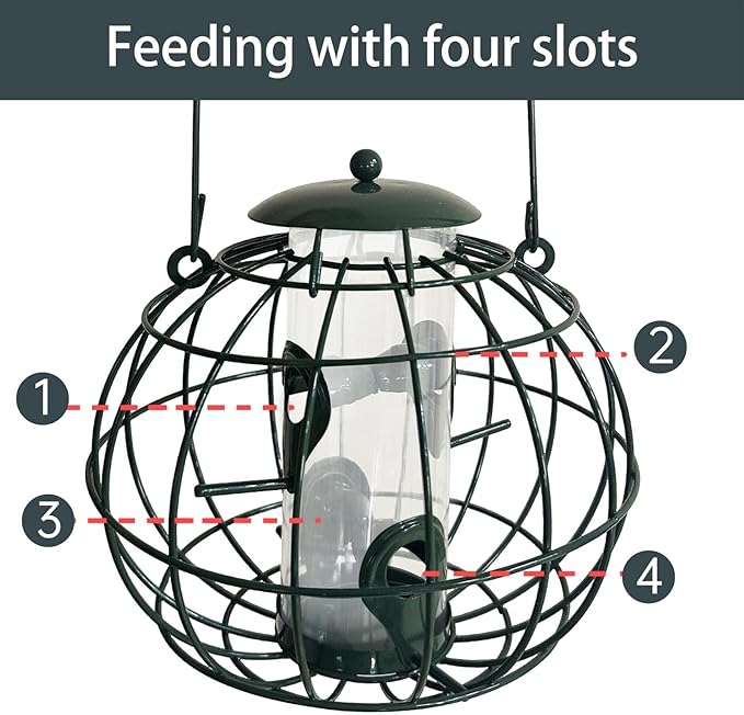 Squirrel Resistant Bird Feeder - Outdoor Hanging Wild Bird Feeder, Weatherproof Metal Tube Feeder for Finches & Small Birds, Green
