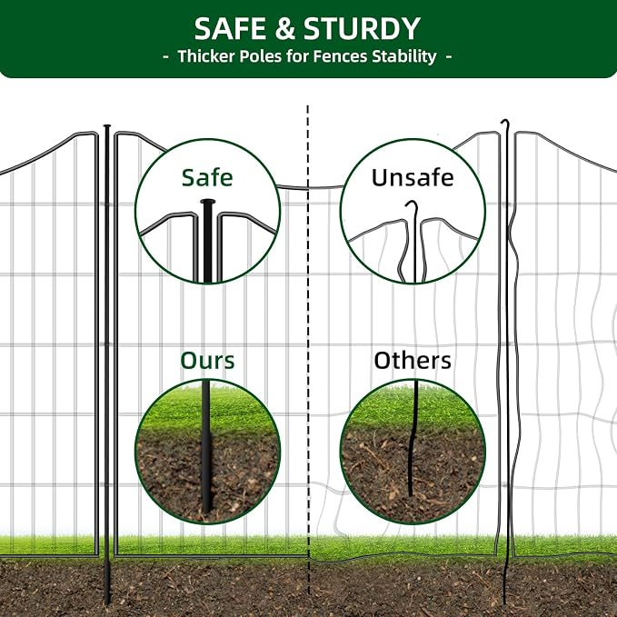 12 Panels No Dig Decorative Garden Fence, 33 in(H) X 27 ft(L) Garden Fencing Animal Barrier, Dogs Rabbits Pets Blocker, Rustproof Metal Decorative Fences for Yard, Outdoor, Patio