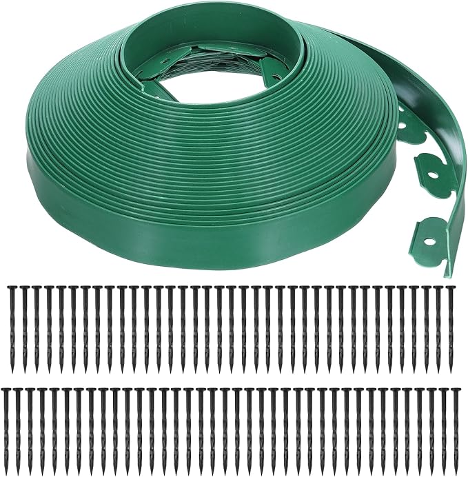uxcell Landscape Edging, 1Pcs 80FT x 2" - No Dig Garden Edging Kit with 75 Stakes, Landscape Edging Border for Garden Lawn Flower Bed Yard Grass (Green)