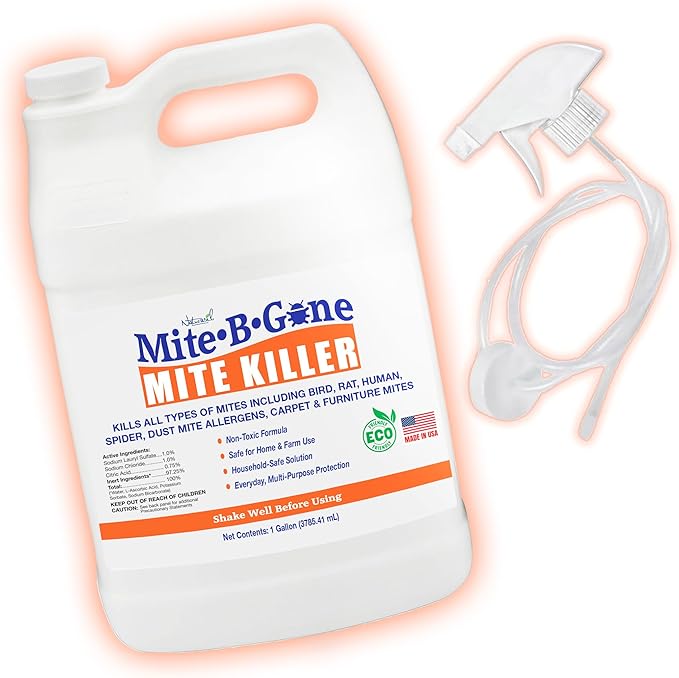 Mite Killer Treatment Spray Pack by Mite-B-Gone - Naturally Kills All Types of Mites, Human, Dust, Spider, Rat, Carpet & Bird Mites | Family & Pet Friendly | 1 Gal 4-Pack