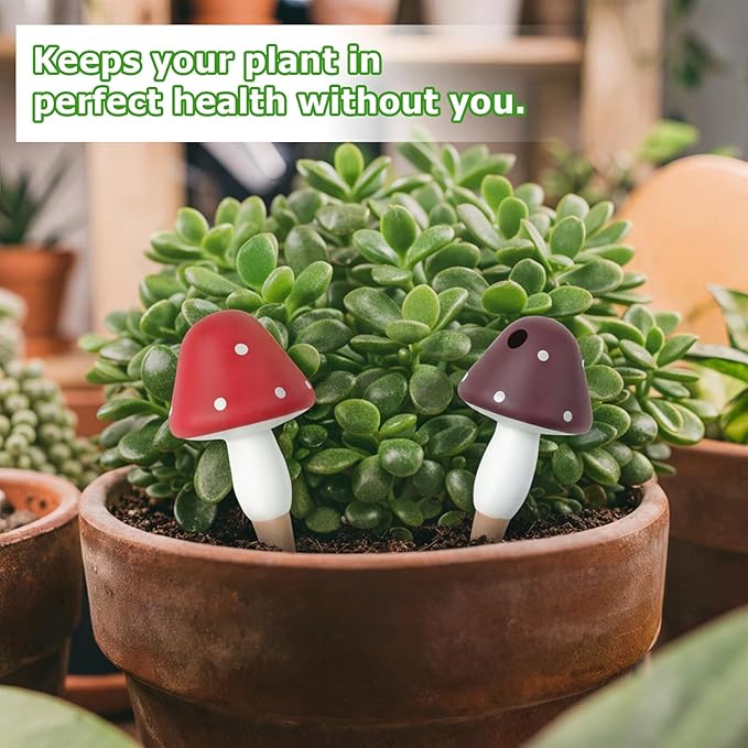 Plant Watering Globes, 8 Pack Self-Watering Terracotta Spikes - Mushroom Shape Irrigation Devices for Indoor & Outdoor Plants, Slow Release Watering System