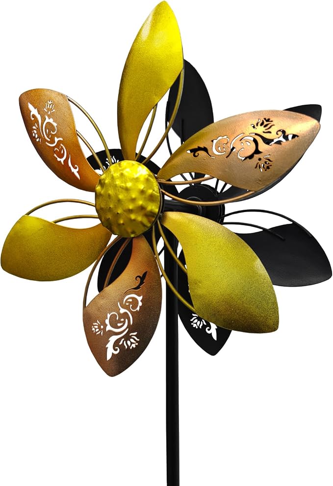Metal Wind Spinner for Yard, Double-Sided Kinetic Garden Spinner, 37" H Outdoor Yard Decor with 5-Prong Ground Stake, Weather-Resistant Lawn Ornament