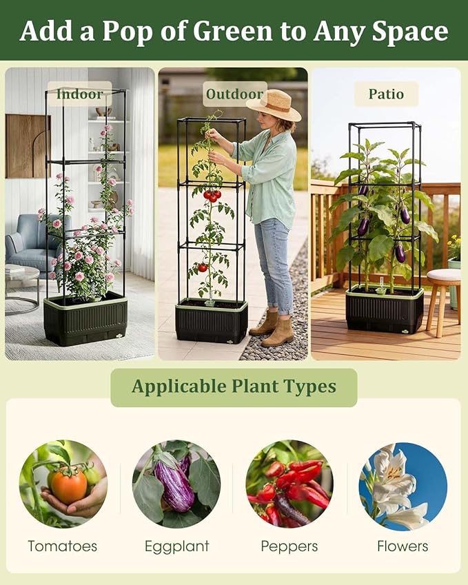 Self Watering Tomato Planter with Trellis, Rectangular Tomato Cages Trellis for Raised Garden Bed, Tomato Planters Box for Garden Pots Patio Indoor Outdoor (Rectangular, 2PC)