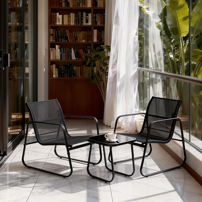 DUMOS 3 Piece Patio Furniture Set，Outdoor Patio Furniture Set with Table, Patio Sectional Bistro Sets for Lawn, Garden, Balcony, Poolside