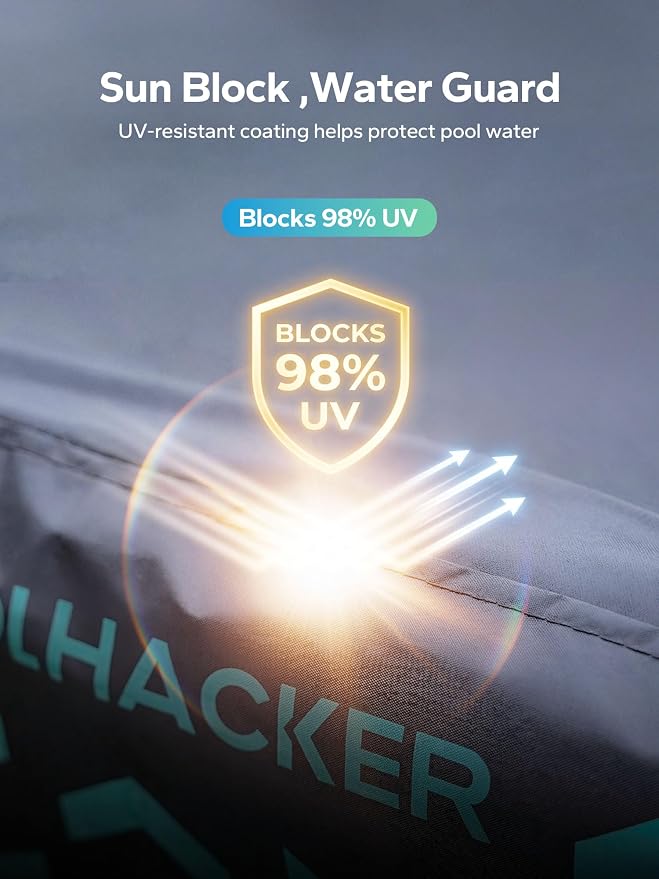 POOLHACKER 10 FT Round Pool Cover 420D Swimming Pool Cover for Above Ground Pools, Solar Pool Cover with Steel Cable & Pulley Tightening, Fit for Stock Tank & Inflatable Pool, UV Resistant