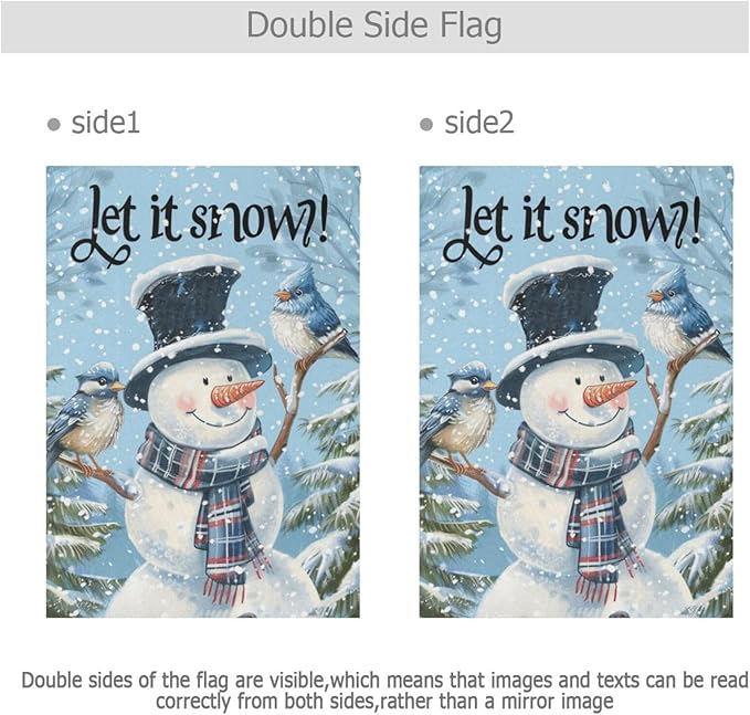 Pfrewn Christmas Winter House Flag 28x40 Double Sided Winter Snowman Cute Blue Birds Garden Yard Flags Welcome Winter Outdoor Indoor Banner for Party Home Merry Christmas Xmas Decorations