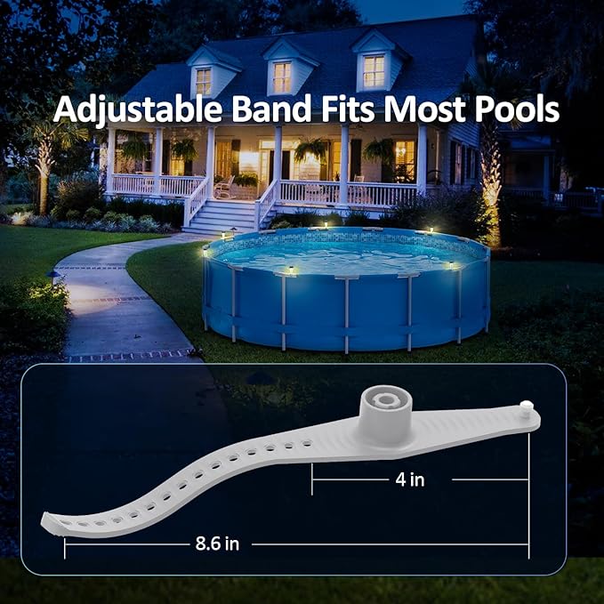 VICHTOP Solar Pool Lights - 6 Pack, Pool Light for Framed Above Ground Pools, Swimming Pool Fence Decoration Accessories, Waterproof LED Pool Solar Lights, Pool Enclosure Lighting Decor
