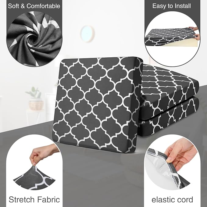 Newwiee 12 Pcs Patio Cushion Covers Outdoor Stretch Sofa Couch Cover Replacement Couch Slipcover Sofa Seat Chair Porch Patio Furniture Protector, Flexibility Washable(Dark Gray,Moroccan)