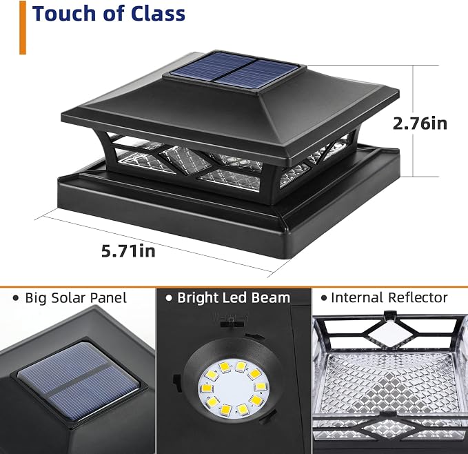 APONUO Solar Post Cap Lights, 4x4 Black Plastic Outdoor Waterproof Lights, Warm White/Cool White LEDs, Fence/Deck Decor, Garden Lighting