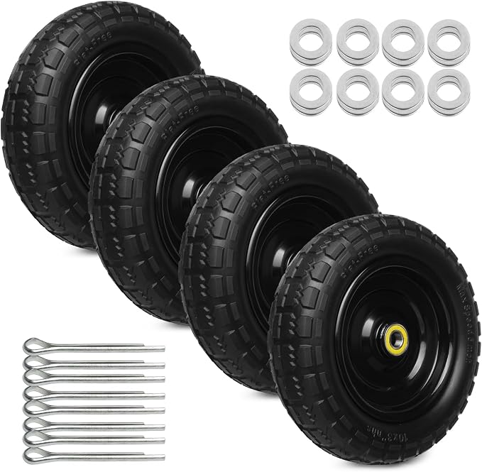 10 Inch Solid Rubber Tires, 4.10/3.50-4 Tire and Flat Free with 5/8" Bearings, 2.17" Offset Hub for GOR Garden Carts, Garden Wagon Carts, Trolleys, Hand Trucks and Utility Cart(4 Pack)
