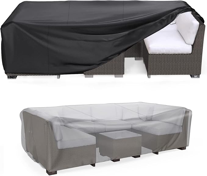 Patio Furniture Set Cover Waterproof, Mrrihand Outdoor Sectional Sofa Set Cover Heavy Duty 600D Table and Chair Set Cover 118" L× 57" W× 28" H