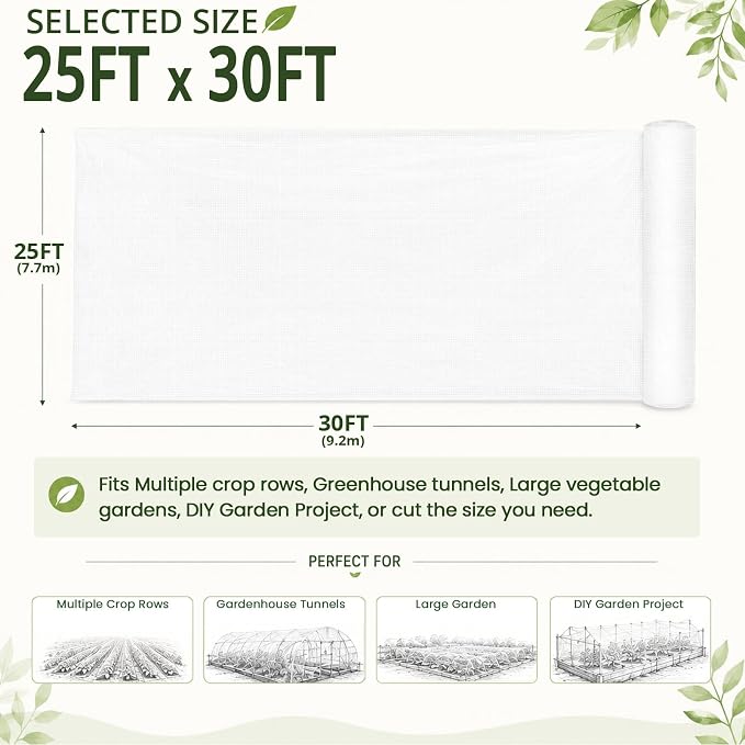 30x25Ft Garden Netting, Fine Mesh Insect Netting for Plant Protection | Mosquito Bug Bird Barrier Mesh Cover Insect Barrier for Raised Beds, Greenhouses Vegetables Fruits Flowers Raised Bed