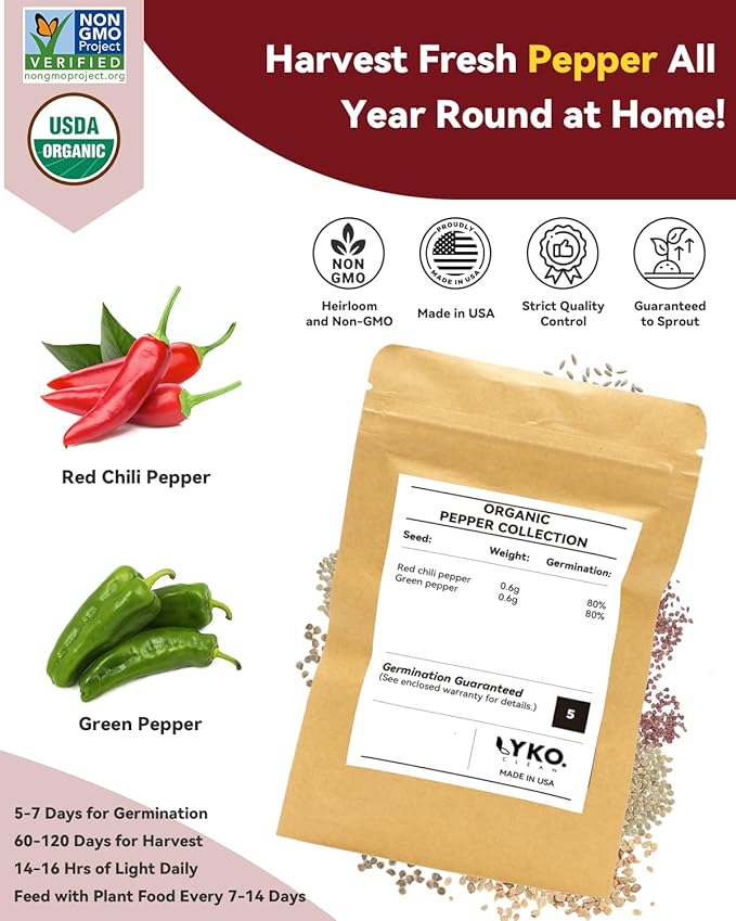 Hot Pepper Seed Pod Kit for Aerogarden, 16 Pods, Ahopegarden Hydroponics Growing System Indoor Garden Includes Jalapeno Peppers and Cayenne Chili Peppers, 500+ Seeds