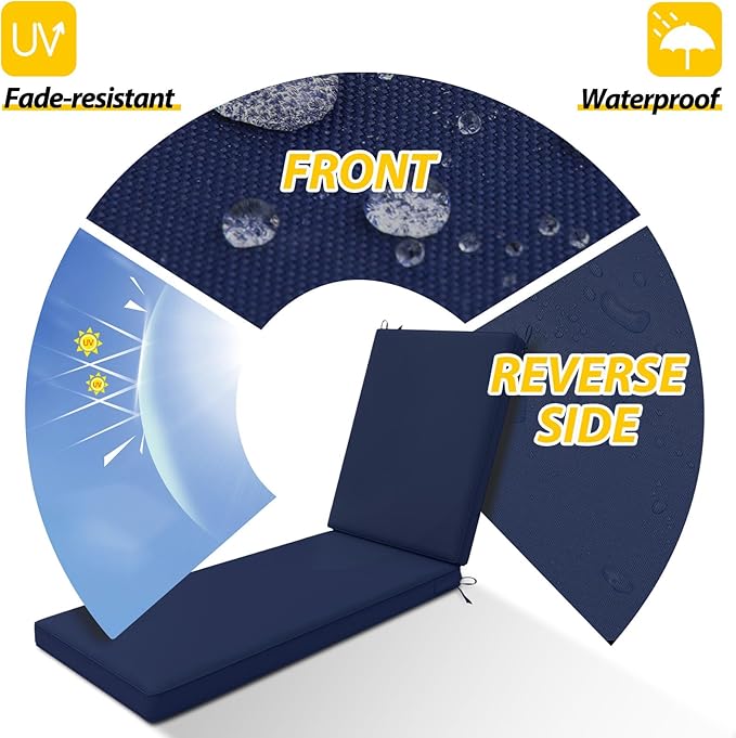 AAAAAcessories Outdoor Chaise Lounge Cushions, Fade-Resistant, Waterproof Patio Furniture Replacement Cushions, 80" x 26" x 3", Blue