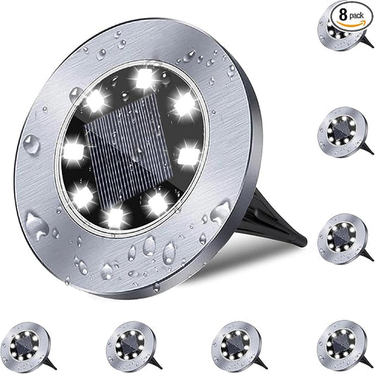 4.6 Inch Diameter Solar Ground Lights, Waterproof Solar Garden Lights, Outdoor Garden Waterproof Bright in-Ground Light, Landscape Lighting for Pathway,Yard,Lawn,Patio,Walkway (8 Pack White Light)