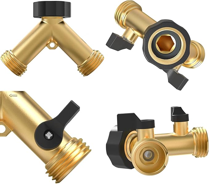 Twinkle Star Garden Hose Splitter 2 Way, Y Connector Brass Garden Hose Adapter
