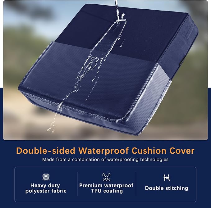 Favoyard Outdoor Seat Cushion Set 19 x 19 Inch Waterproof & Fade Resistant Patio Furniture Cushions with Removable Cover Deep Seat & Back Cushion with Tie Straps for Chair Sofa Couch