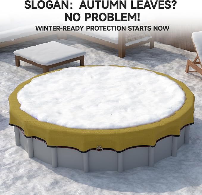 [Ultra Thick] 18FT Round Winter Pool Covers for Above Ground Pool Covers Easy Install 195GSM 500D,UV & Tear Resistant, Upgraded Heavy-Duty Winch, Reinforced Edges,Extra 4Ft Overlap Beige