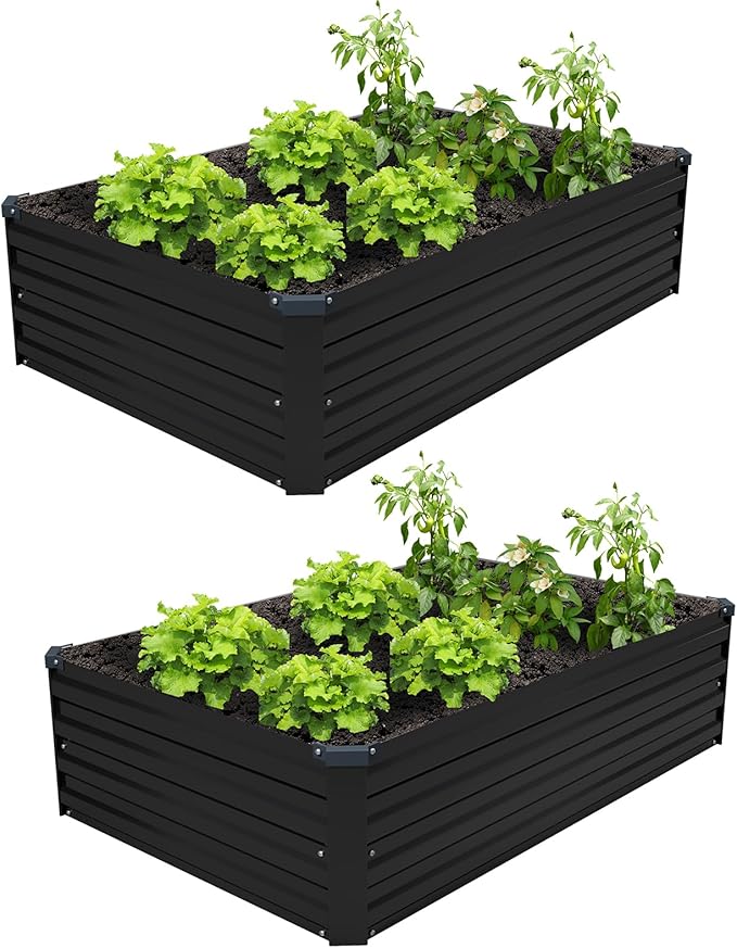 4×3×1FT(2PCS) Galvanized Raised Garden Bed Kit Metal Planter Boxes,Large Raised Garden Bed for Planting Vegetables,Flowers,Herbs -Black