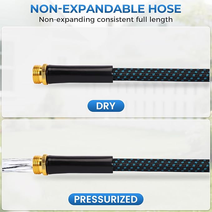 Non-Expandable Garden Hose – Ultra Lightweight & Leak-Proof Kink-Free Water Hose with 10-Function Spray Nozzle – Wear-Resistant Hybrid Hose for Yard, Lawn, Car Wash & Outdoor Use – 100 ft