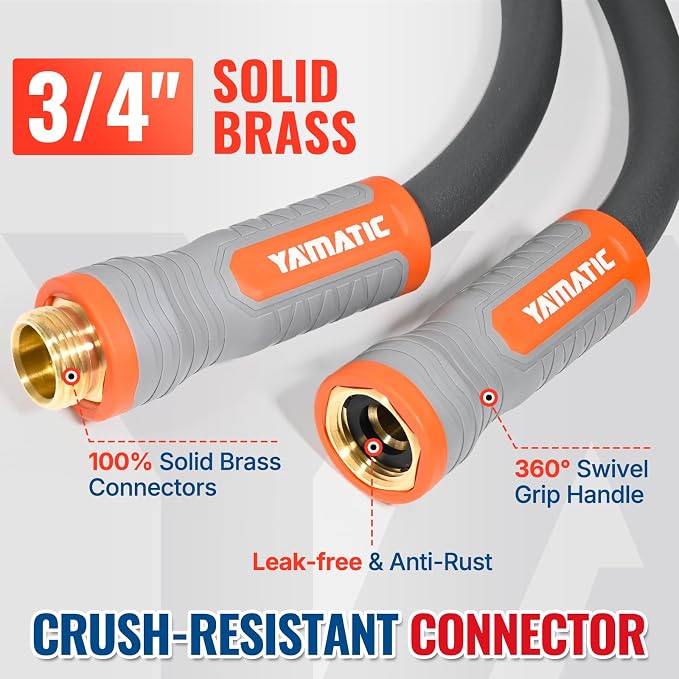 YAMATIC Short Garden Hose 5/8 in x 40 ft with Swivel Handle, Super Flexible Water Hose, All-weather, Lightweight, Burst 600 PSI, Gray