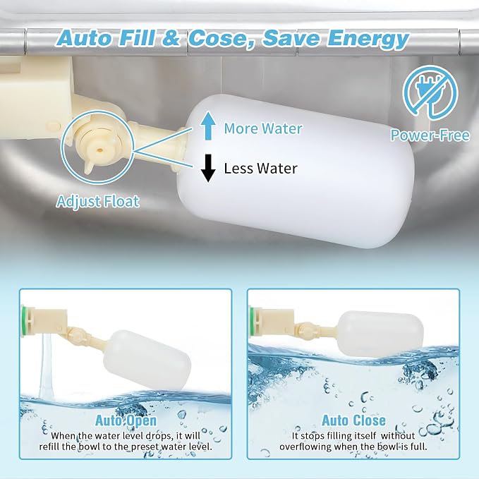 FHTONGE 304 Stainless Steel Automatic Water Dispenser with Drainage for Outdoor Big Dog, Large Auto Fill Dog Waterer Float Valves for Livestock Poultry Horse Cow Goat Pig Chicken Duck Rabbit Drinking
