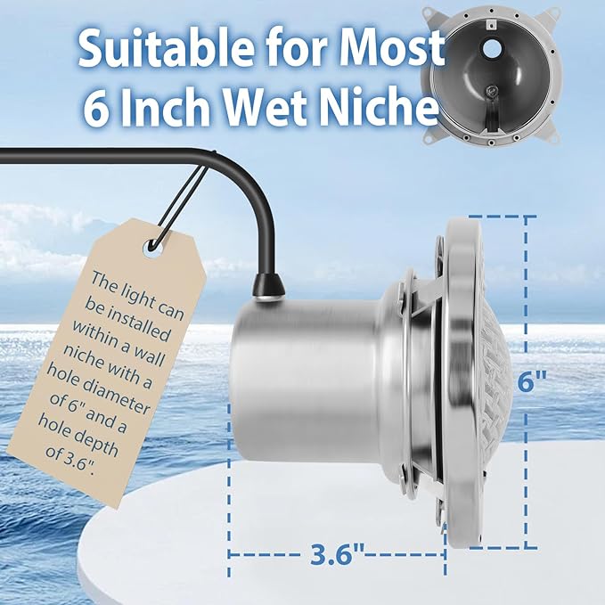 6" Small Led Pool Lights for Inground Pool, 100FT Cord,12W 6 Inch Swimming Pool Light with Controller,Remote and APP Control,Suitable for Most 6 Inch Wet Niche,304 Stainless Steel,IP68