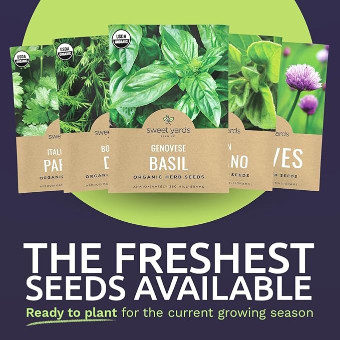 Organic Herb Seeds Variety Pack - 16 Individual Packs - 2026 Season - Basil, Cilantro, Dill, Thyme, Parsley and More! for Indoor & Outdoor Planting (Non-GMO, Certified Organic)