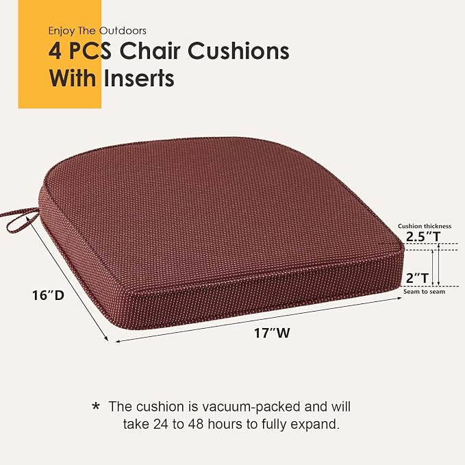 Outdoor Round Corner Seat Cushion, 17"x16"x2", Set of 4, Non Slip Seat Cushion Pads with Removable Cover for Patio Furniture, Garden Yard Lawn, Tan Dotted Red Base