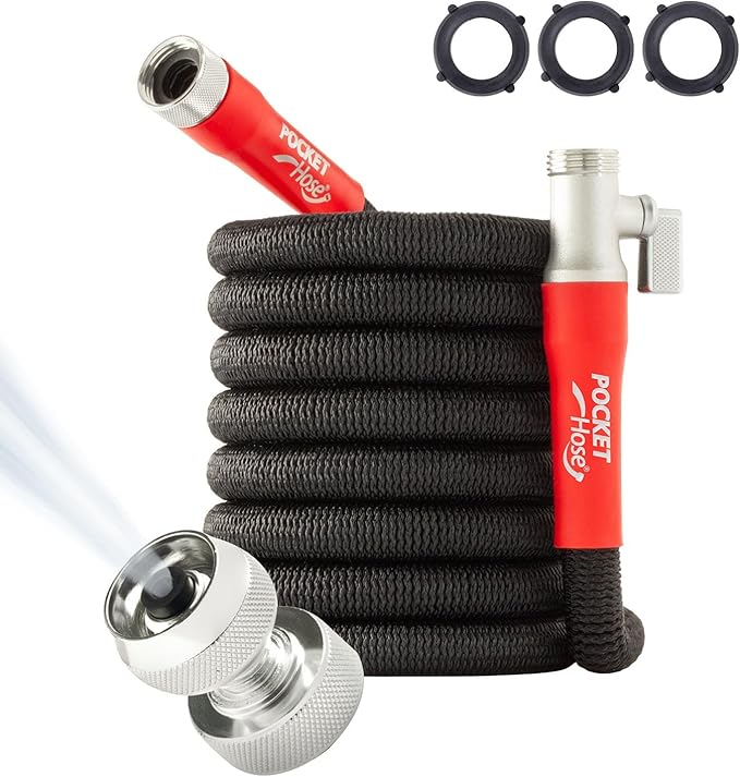 Pocket Hose 50 FT Silver Bullet 2.0 Expandable Garden Hose w/Turbo Shot Nozzle, AS SEEN ON TV, Lead-Free, Solid Aluminum Connectors, Easy On/Off Valve, Kink-Free, Leak-Proof