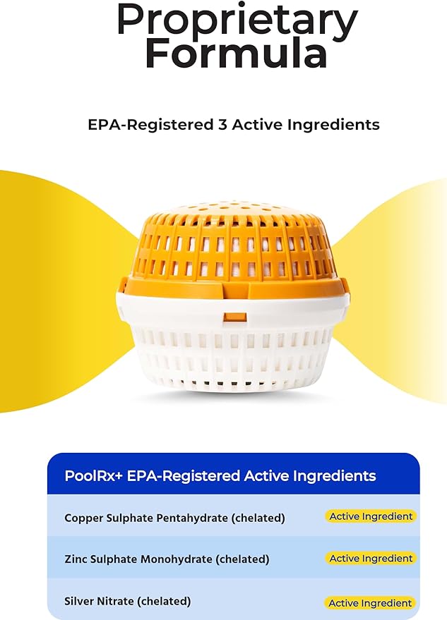 PoolRx+ Mineral Algaecide Unit, up to 6-Month Algae Control, for 5K-7.5K gallons, Orange & White, New Formula with Silver.