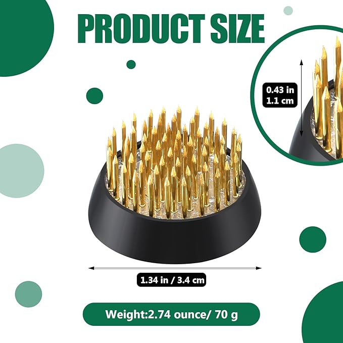 Sliner 8 Pcs Floral Frogs Round Brass Flower Holder Japanese Ikebana Vase Floral Frogs Arranger Fixed Tools Pin for Flower Arrangement Home DIY Craft(1.34 x 0.43 Inch,Gold)