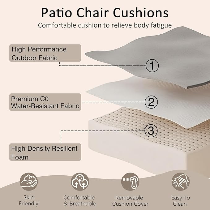 COZYVIDA Outdoor Deep Seat Cushion Set of 2, 22"x24"x5.1" Seat & 23"x19" Back, C0 Water-Resistant Breathable Fabric, UV-Resistant 1000+ Hrs, 30D Foam with Recycled Fiber Fill,Natural Linen