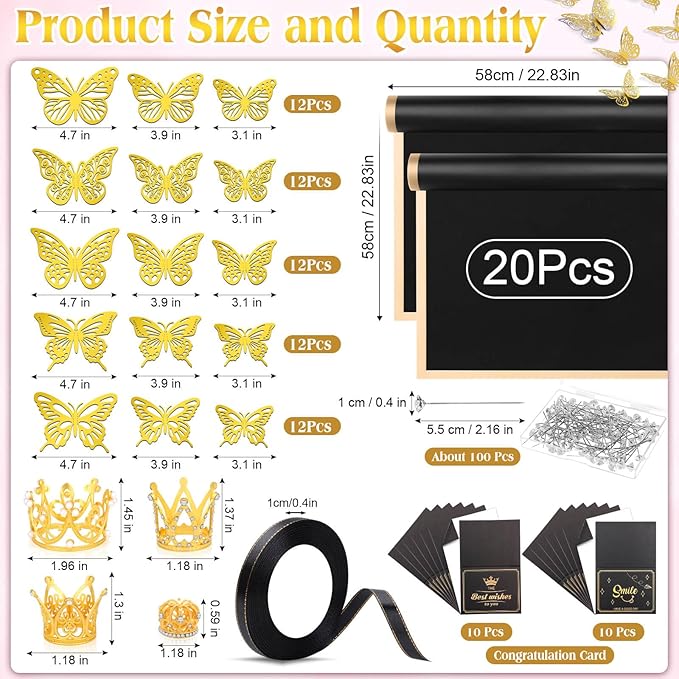 Tetutor 180pcs Waterproof Flower Wrapping Paper Kit, 20 Sheets Floral Wrapping Paper Bouquet With Ribbons Flower Pins 3d Butterflies and Crowns for Florist Wrap Back
