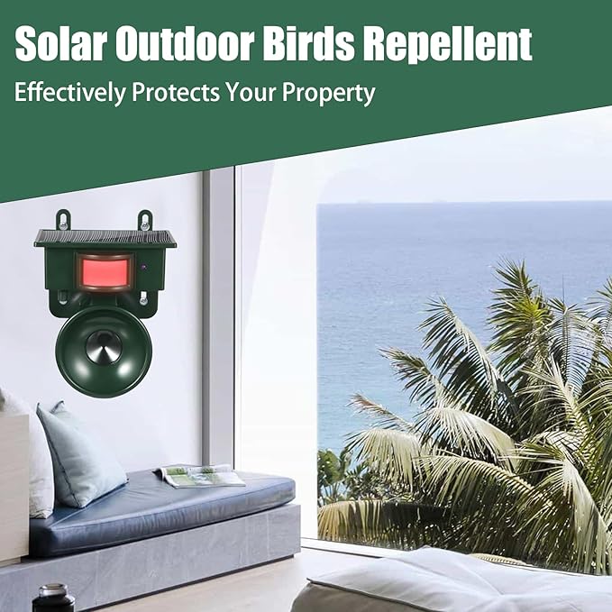2026 New Solar Ultrasonic Bird Repellent Devices Bird Repeller Outdoor Motion Activated Bird Deterrents for Outside Pigeon Repellent Woodpecker Goose Deterrent for Rooftops Balconies Porch Patio