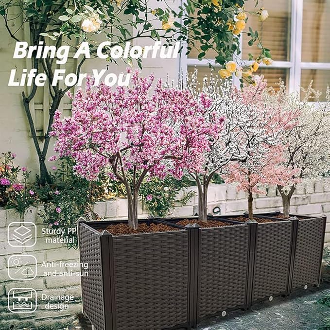 Large Planters for Outdoor Plants Raised Garden Bed Kit Rectangular Elevated Plastic Garden Boxes for Gardening Vegetables Flowers in Backyard Patio Balcony