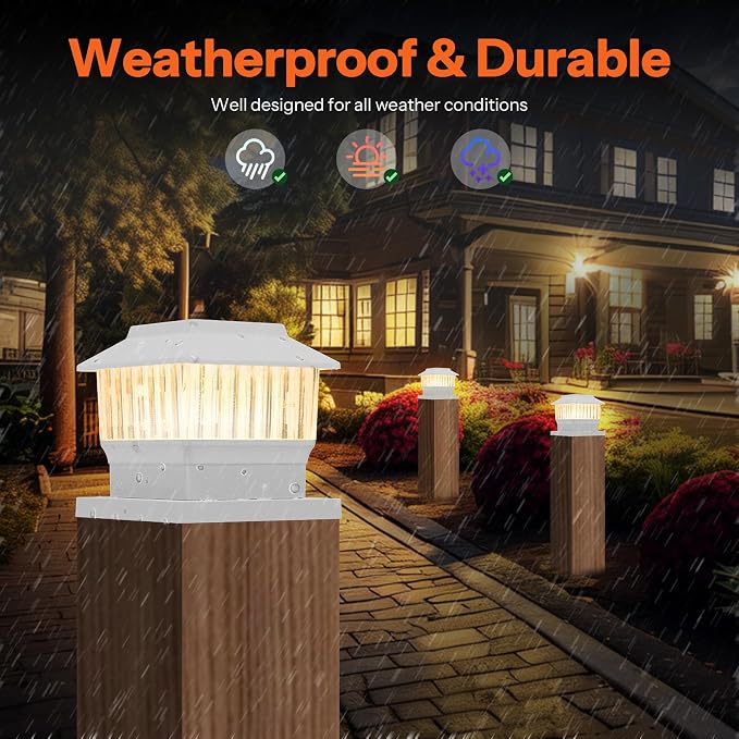 Single Solar Post Cap Light - Modern #1: Fits True 4x4 Vinyl, 4x4 & 6x6 Wood Posts, 3 Color Temp, 50 Lumen, Waterproof Outdoor Lights for Deck Fence, Elegant White