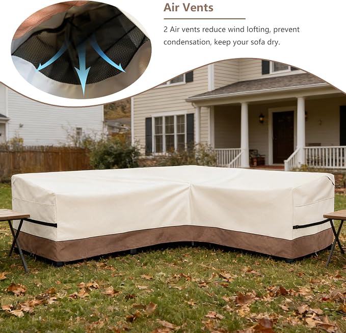 okcool Outdoor Sectional Cover,L-Shaped Patio Furniture Covers for 6-Seater Outdoor Sectional Furniture Couch 110"(85''L) x 32''D x 31''H, Beige & Brown