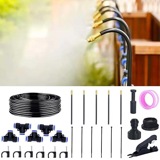 Thiswing 360° Adjustable Drip Irrigation System - 20 FT Automatic Garden Watering System with 5 Nozzles, Raised Bed Sprinkler System, Garden Mister for Yard, Lawn, Plants, 5/16" Tubing