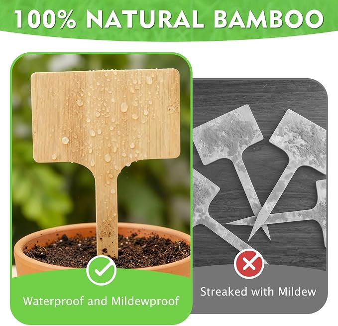 Hicarer 30 Pcs 9.4" x 5" Extra Large Bamboo Garden Markers, Natural Wood T-Type Large Plant Labels for Herbs, Flowers & Vegetables – Easy to Read Full-Size Tags for Garden Outdoor