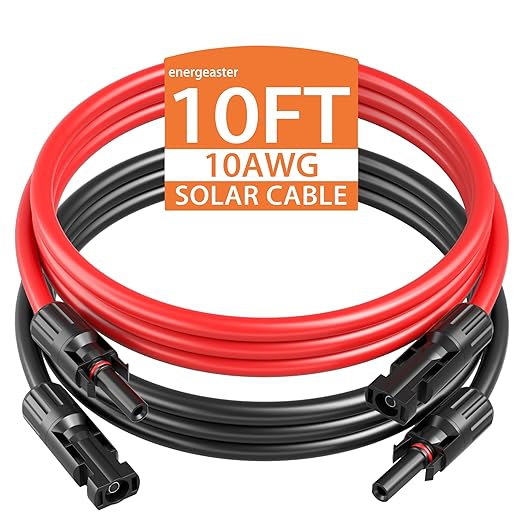 energeaster 10AWG Solar Extension Cable with Pair of Connectors Solar Panel Adaptor Kit Tool, Solar Panel Extension Cable,10 Gauge Wire,Red and Black(10FT Red + 10FT Black)