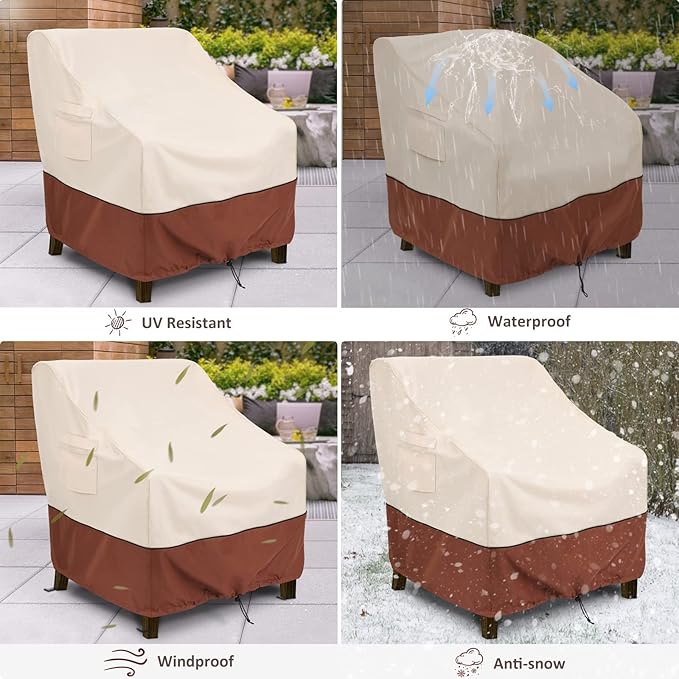 COSFLY Patio Furniture Covers 2 Pack, 600D Waterproof Outdoor Chair Covers for Deep Chairs, All-Weather UV Resistant Protection with Adjustable Straps & Air Vents, Fits up to 33"W x 34"D x 31"H