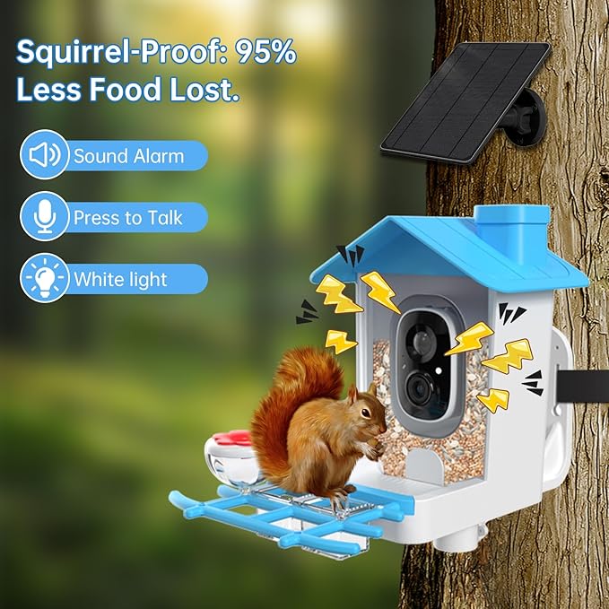 Bird Feeder with Camera Solar Powered - Smart Bird Feeder with 2K HD Camera, AI Identification, Solar Powered, Instant App Alerts, Birds Watching Gifts for Mom, Dad, Tech Lovers