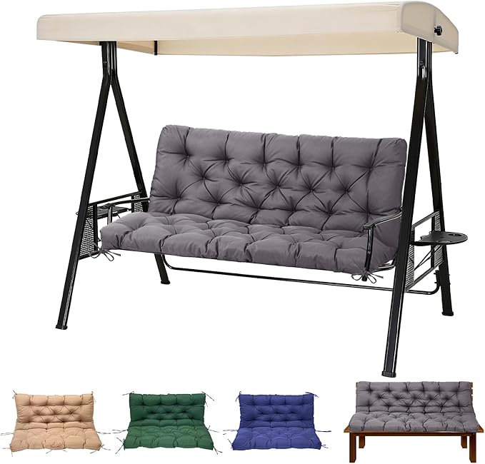 EverPine Outdoor Swing Cushion Replacement Patio Bench Cushion Waterproof Thick Seat Pad for Porch Swing Daybed Garden Sofa Furniture (Dark Gray)