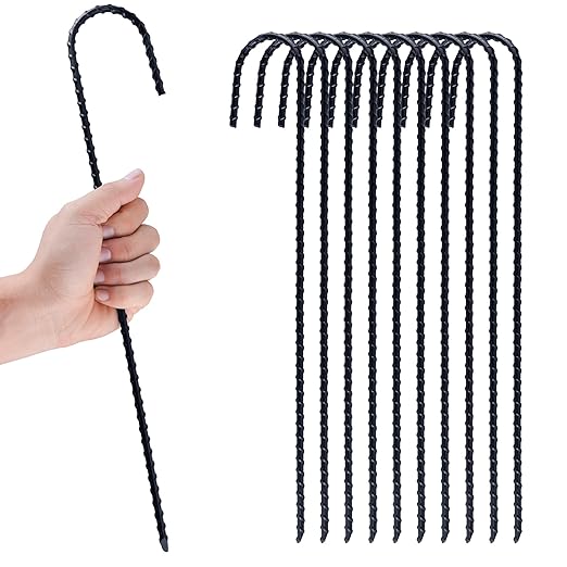 16" Rebar Stakes J Hook, 15 Pack Heavy Duty Metal Tent Stakes for Outdoor Lawn Decorations Inflatables Canopy Swing Set